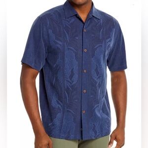 Tommy Bahama Tahitian Silk Regular Fit Short-Sleeve Shirt Navy Blue Size Large